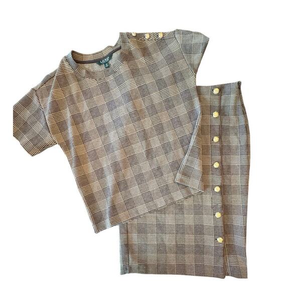 Lauren Ralph Lauren Houndstooth 2 Piece Set Skirt Top Preppy Old Money Small - Picture 1 of 11